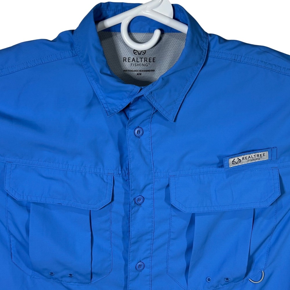 Realtree Fishing Shirt Mens Medium Short‎ Sleeve Button Up Blue Outdoors